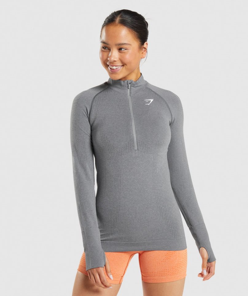 Bluzy Gymshark Vital Seamless 2.0 1/2 Zip Damskie Szare | PL 743PFN